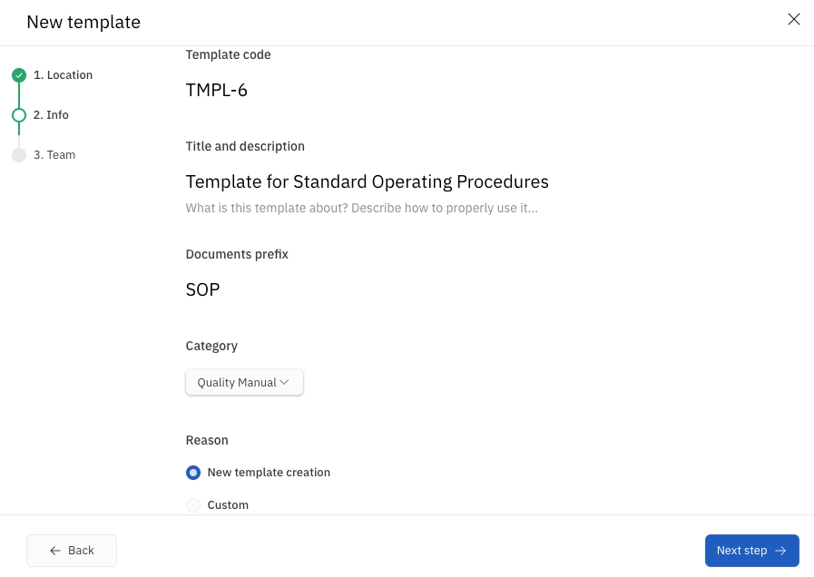 Using a document category when creating a template